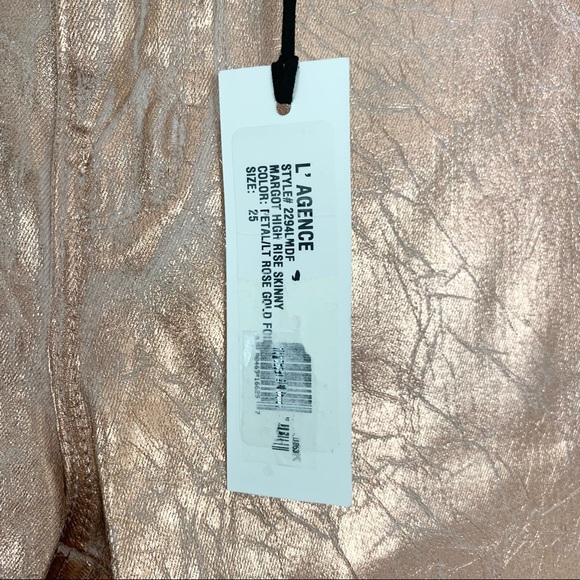 L'AGENCE Jeans Margot High Rise Skinny Gold Foil Skinny Pants 25 NWT - Picture 8 of 11